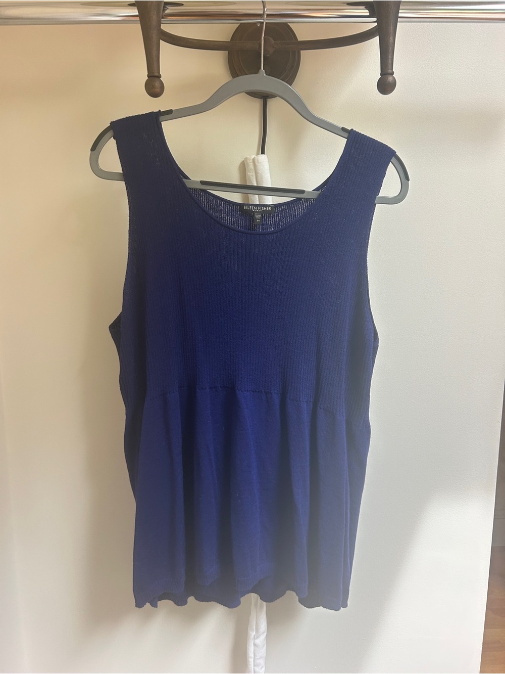 Eileen Fisher Navy Sleeveless Knit Peplum Tank